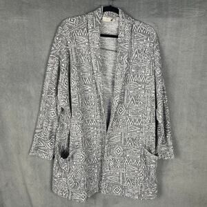 LOGO Lori Goldstein Sweater Womens 1X Gray Aztec Cardigan Southwestern Comfort
